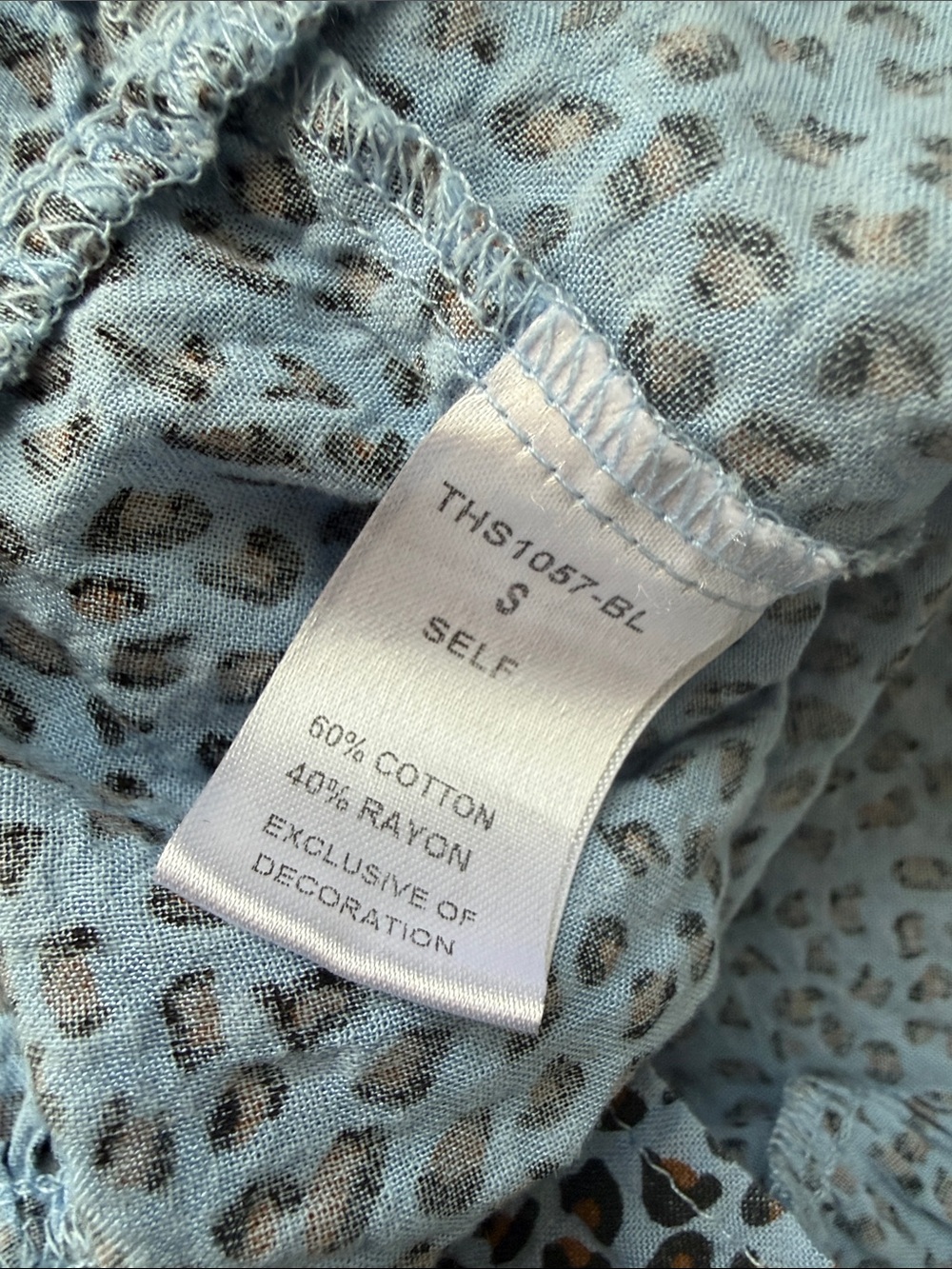 THML Blue Leopard Print Flutter Sleeve Top with Pink & Yellow Embroidery small - Picture 5 of 5